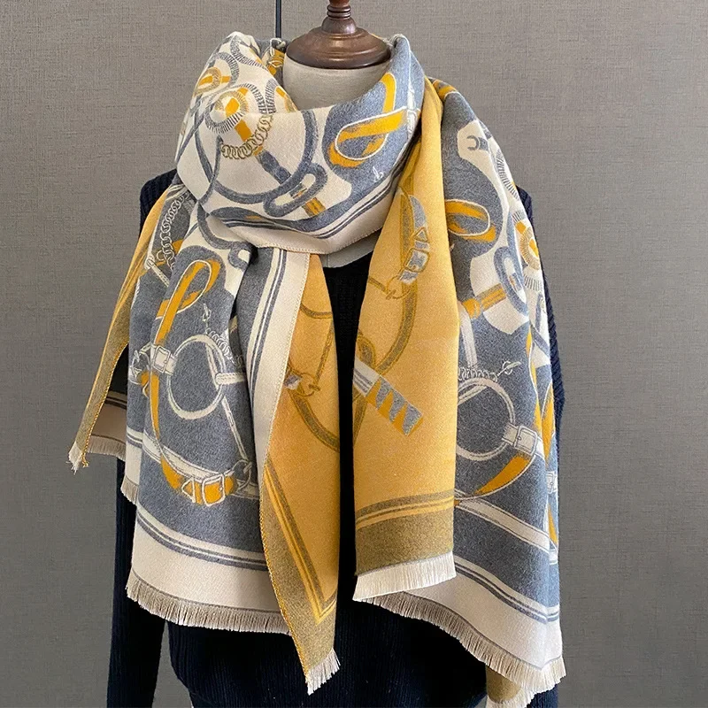 Cashmere Warm Blanket Winter Scarf Women Fashion Print Thick Pashmina Poncho with Tassel Shawl Wraps Bufanda Accessores