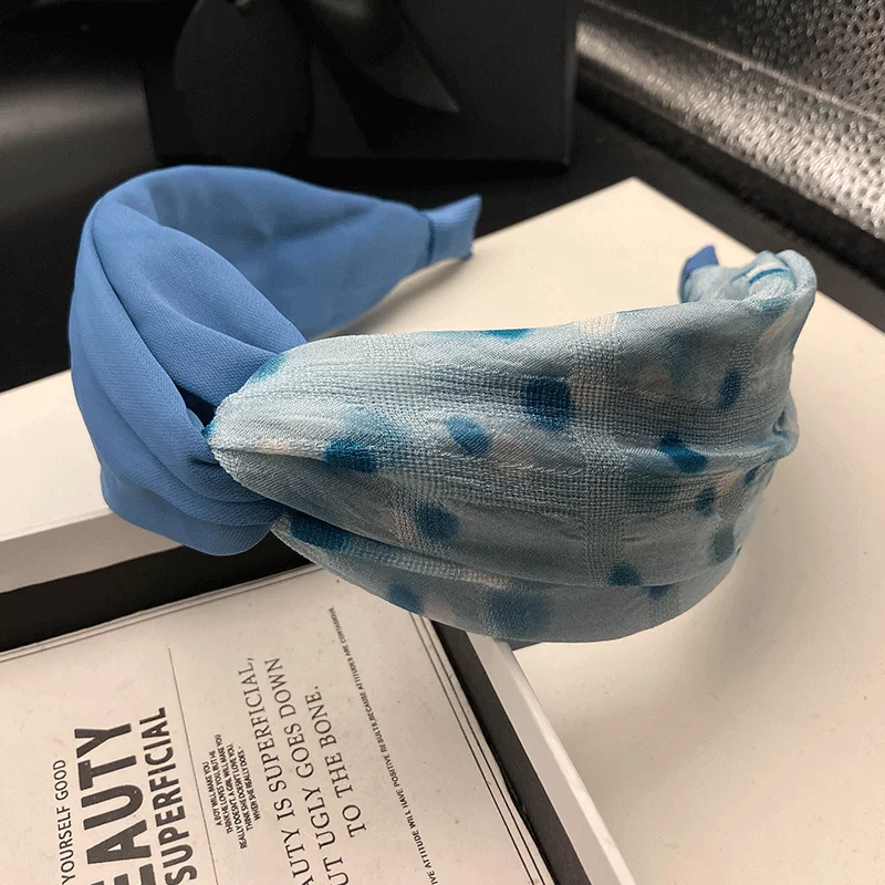Blue Polka Dot Hair Clip, Women's Fashionable and Simple High Skull Headband, Wide Edge Compression Headband