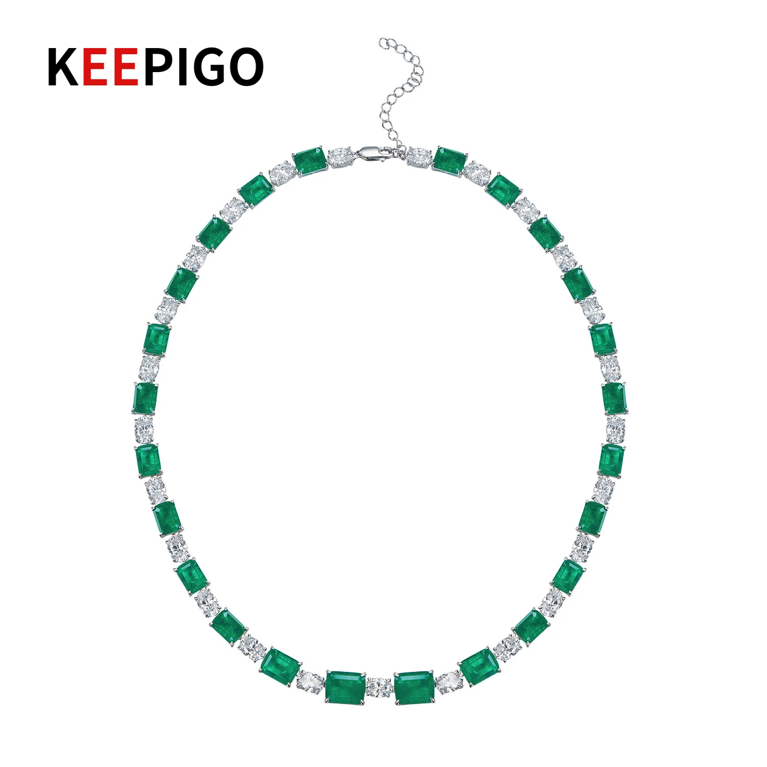 

KEEPIGO S925 Sterling Silver Classic Synthetic Emerald High Carbon Diamond Necklace For Women Sparkling Party Fine Jewelry Gift