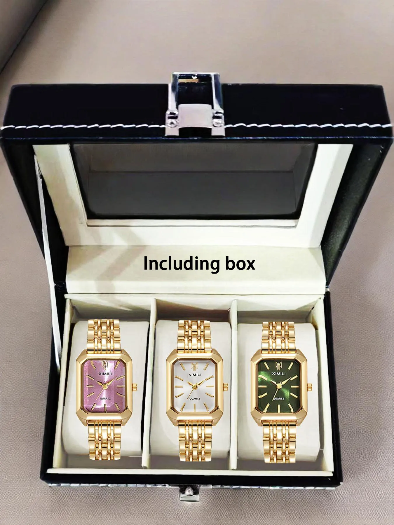 2025 Foreign Trade New Light Luxury Steel Belt Women's Watch Fashion Simple Square Quartz Watch 3pcs/5pcs