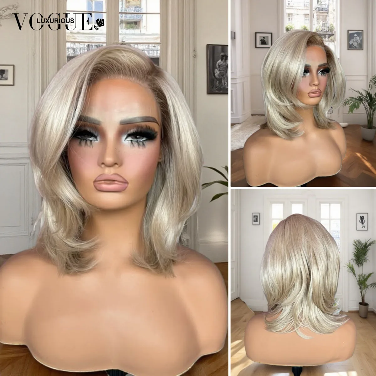 LUX VOGUE الغبار ماتي الذهب Balayage اللون الطبقات قطع 100% عذراء شعر مستعار جهد الصباح روتين شعر مستعار 210% الكثافة الباروكات #2