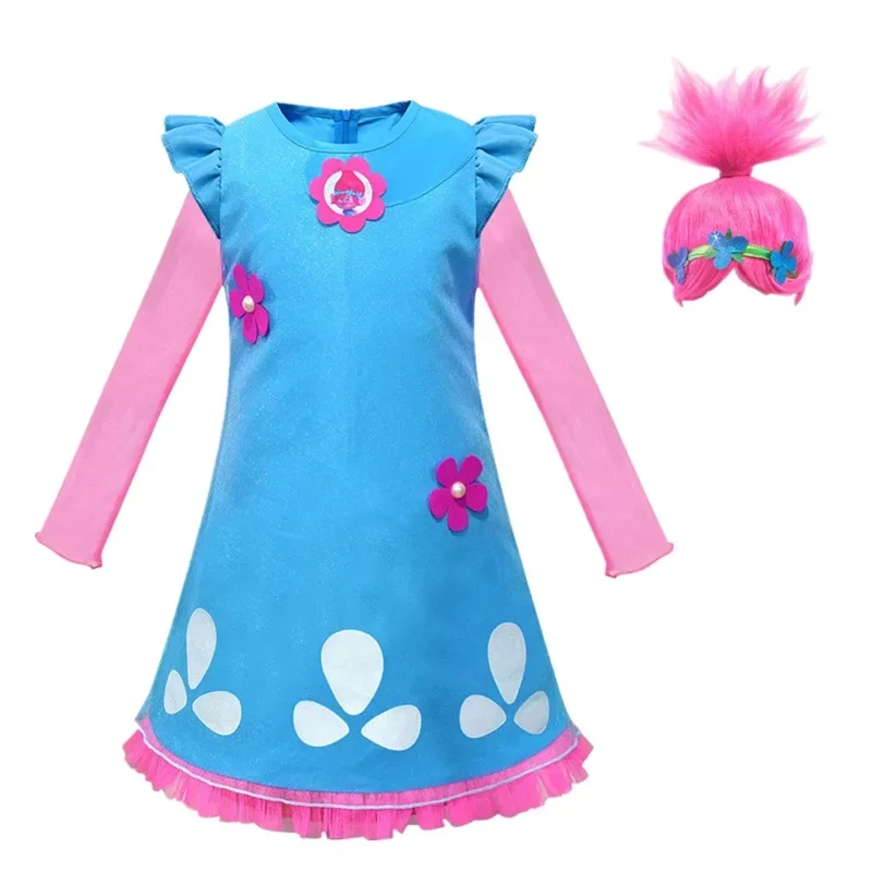 Trolls 2 abiti per bambini per ragazze costume da principessa Bambini Cosplay troll papavero abiti da festa Vestido superfucsia Infantil ragazza vestiti