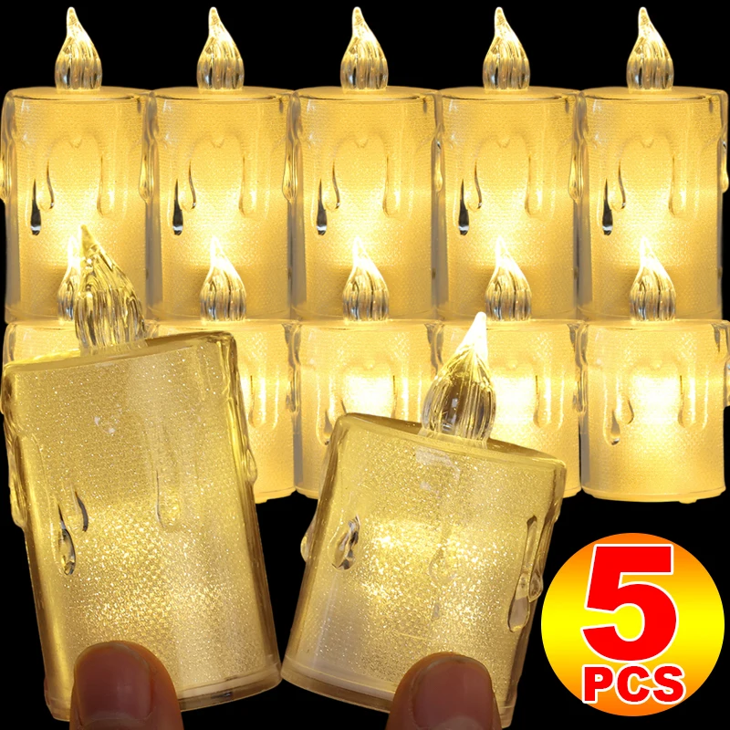 1/5PCS Transparent Tearful LED Candle Light Flameless Electronic Candle Lamp Birthday Hotel Wedding Home Decor Acrylic Lights