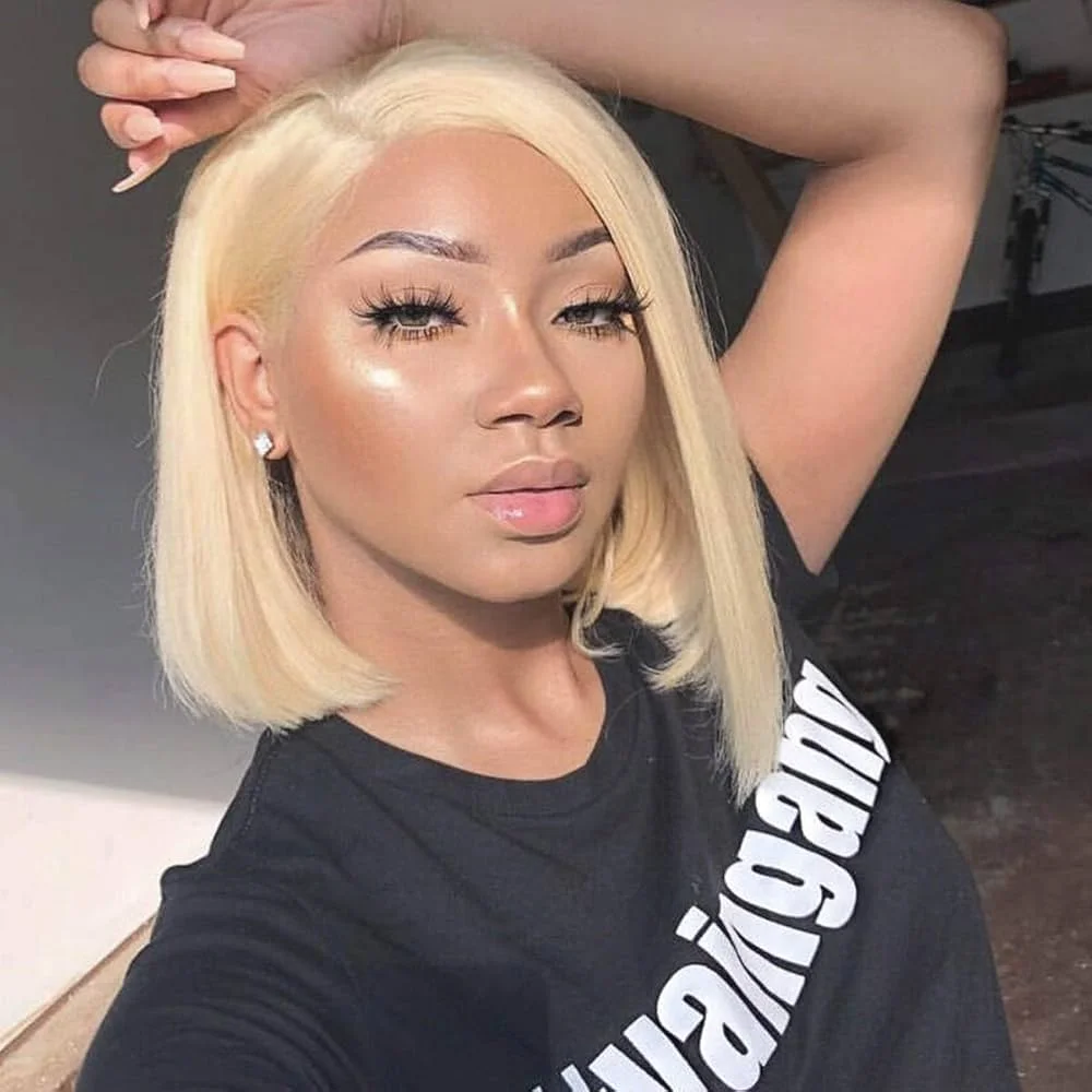 

Blonde Bob Wig Human Hair Short Straight 613 Bob Wig Human Hair 12 Inch 180 Density 613 Blonde Suitable for All Hair Types