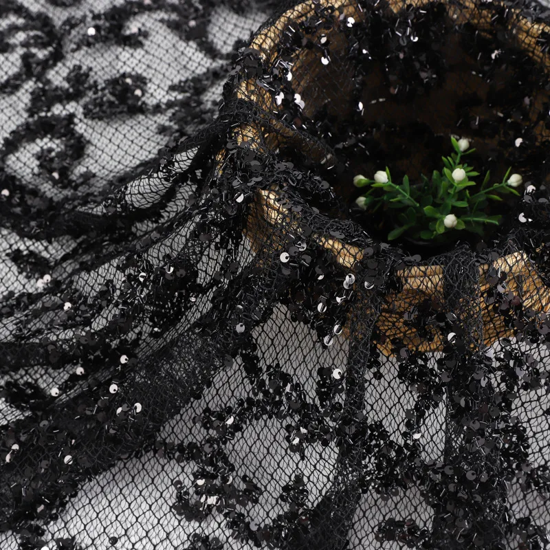 

New mesh sequin lace embroidered fabric hollow-out dress fabric embroidered fabric for wedding gowns women's fashion dresses