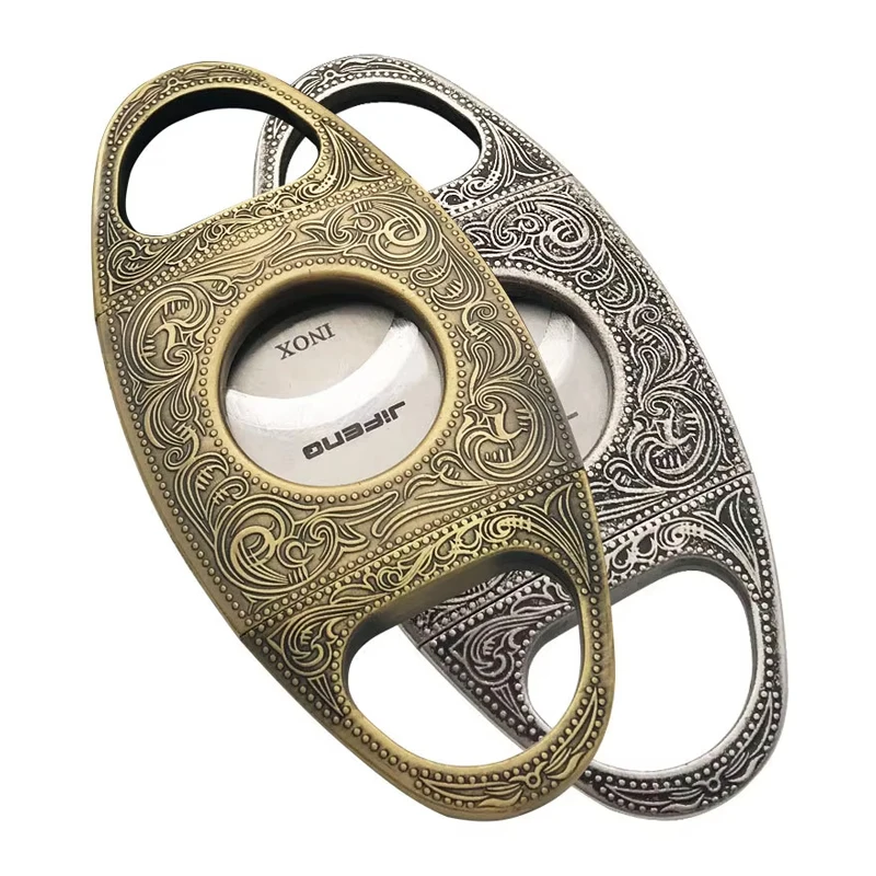 

Retro Stainless Steel Cigar Cutter Double Cut Cigars Punch Floral Engraving Cutters for Men Engrave Smoking Accessories