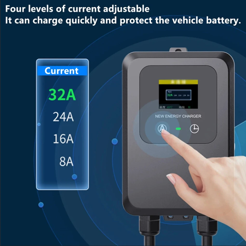 EV Wallbox 5M 7KW 32A Car Home EV Wallbox Charging Station Electric Car EV Wallbox With 5M Cable Color Screen