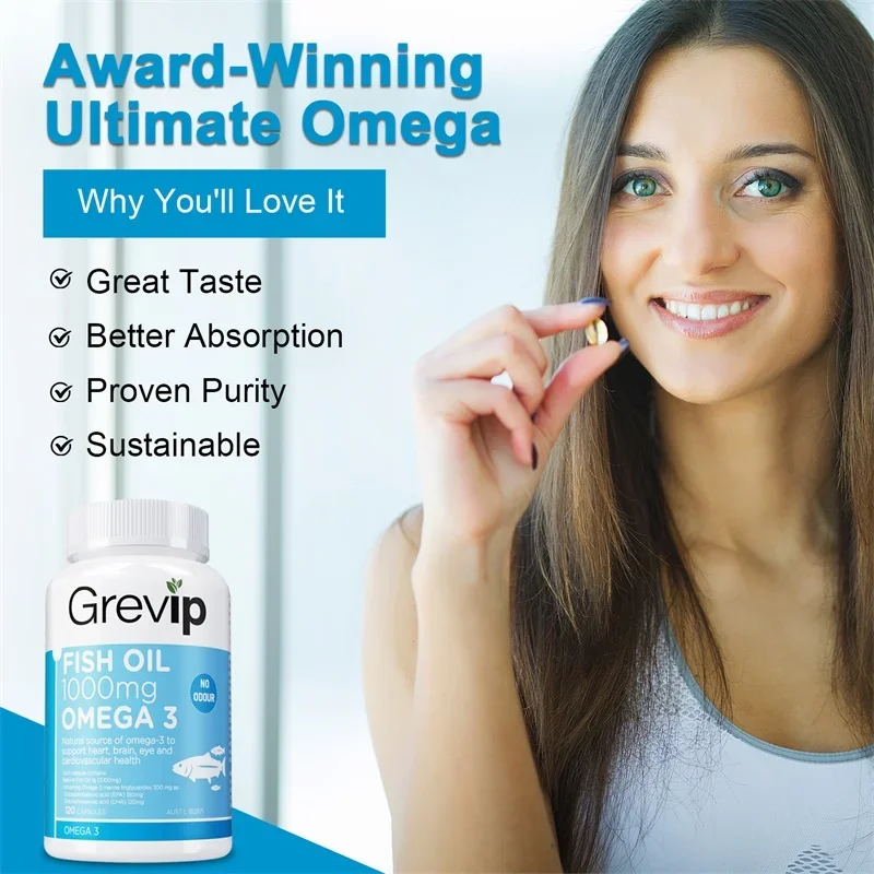 Omega 3 Fish Oil - Support Brain Nervous System Good for Cardiovascular & Skin Health Antioxidant