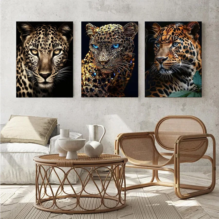 Black Cheetah Diamond Art painting Kits for Adults full drill diamond embroidery handmade gift 5D DIY mosaic 3 PCS home decor