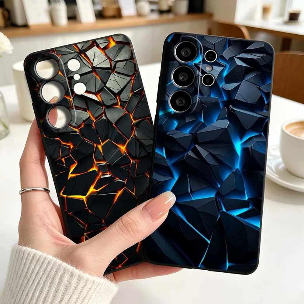 Art Stone Technology Patterns Phone Case For Samsung Galaxy S26 S25 S24 S23 S22 S21 S20 Pro Ultra Plus FE Black Silicone Cover