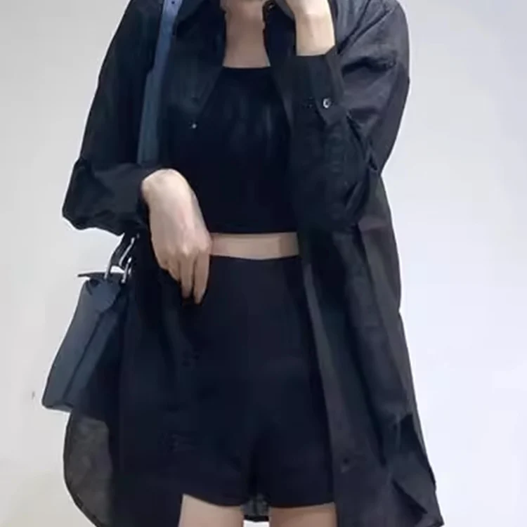 Neue Damen Bla Long Sve Leinen irt mit ket Design Sommer Loose Fit Kragen Reine Farbe Knopfverschluss