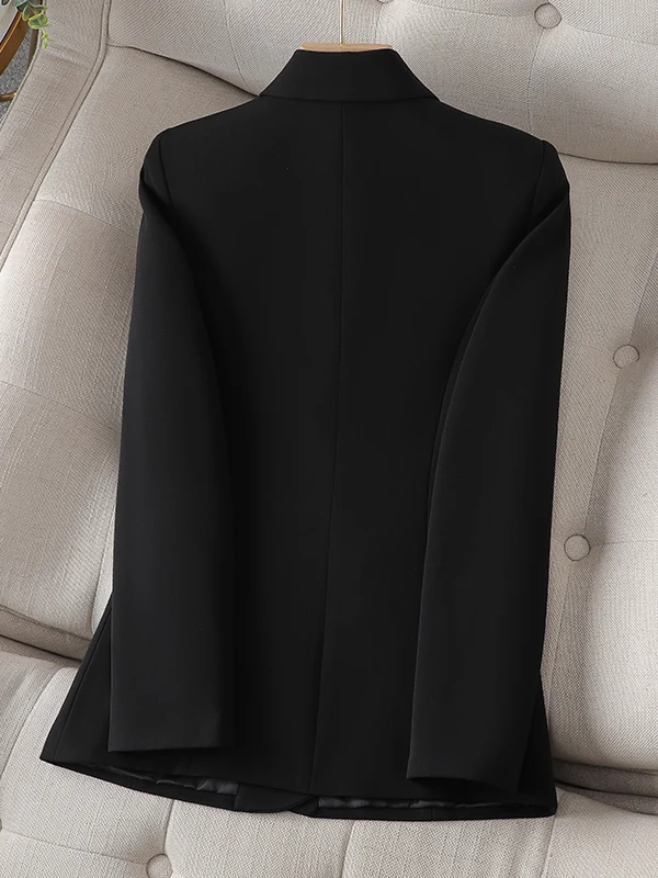 Black Tailored Jacket Women's Spring Autumn Short Style Waist Cinched Professional Casual Suit Korean Version Polyester Spandex
