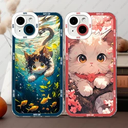 Phone Case For iPhone 15 14 13 Pro Max 12 Mini 11 XS X XR SE 7 8 Plus Soft Cover Cute Cat