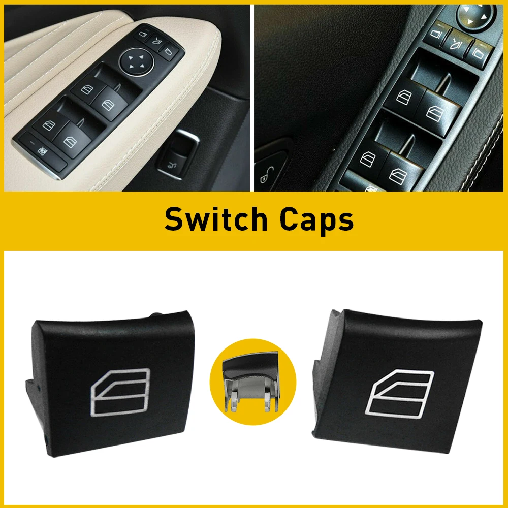 2Pcs Window Switch Button Cover Cap For Mercedes-Benz X164 GL-Class W164 ML-Class W251 R-Class Black Power Window Switch Button