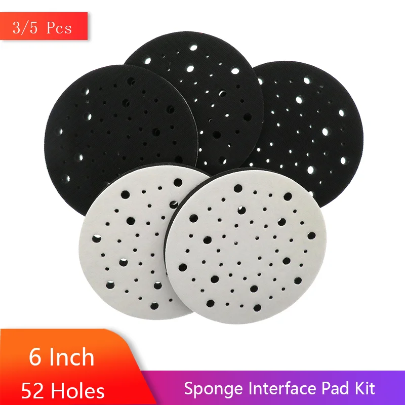 6 Inch Hook and Loop Soft Interface Pad 52 Holes Sanding Disc 3/5Pcs Buffer Sponge Interface Cushion Pad for Backing Pad ﻿