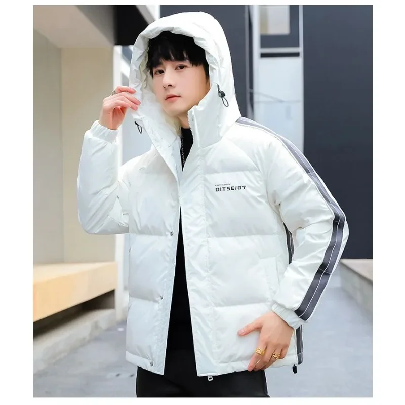 Luxury Winter Down Jackets Men White Duck Down Coat Cargo Jackets Hooded Warm Windproof Outerwear Pocket Zipper Long Sleeve Tops