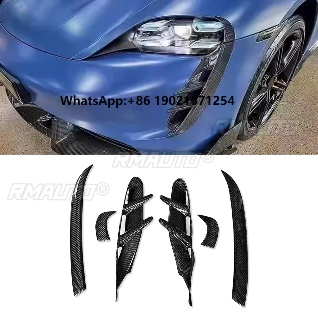 

6Pcs Car Real Carbon Fiber Front Bumper Splitter Air Vent Fender Trim Cover Decoration Sticker for Porsche Taycan 2018-2022