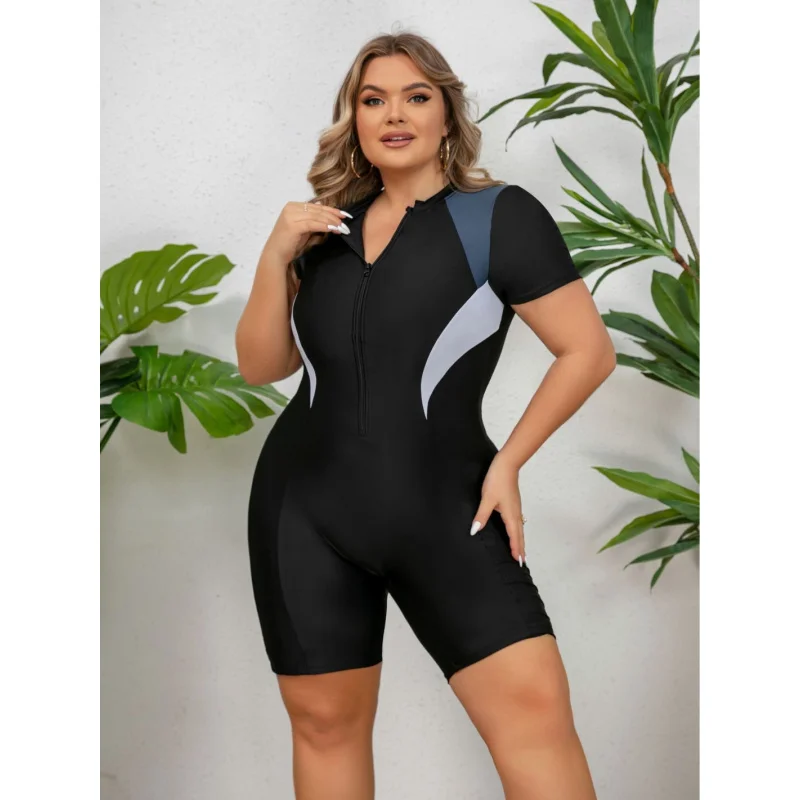 Plus Size One-Piece Zipper Sports Swimsuit Women's Long Sleeve Surfing Swimsuit Surfing Suit Boxer Dive Skin Snorkeling Suit