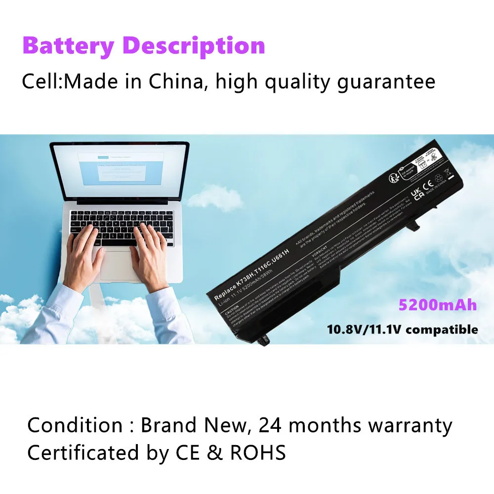 Laptop Battery For Dell Vostro 1310 1320 1510 1511 1520 2510 312-0724  312-0859 K738H N950C T112C T114C T116C U661H