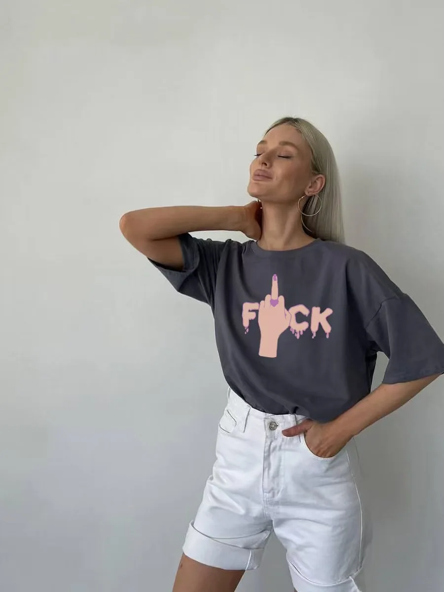 تي شيرت Faionable كاجوال من القطن ort Sve مطبوع فضفاض للنساء صيفي مستدير Ne مناسب للتنقل Sle