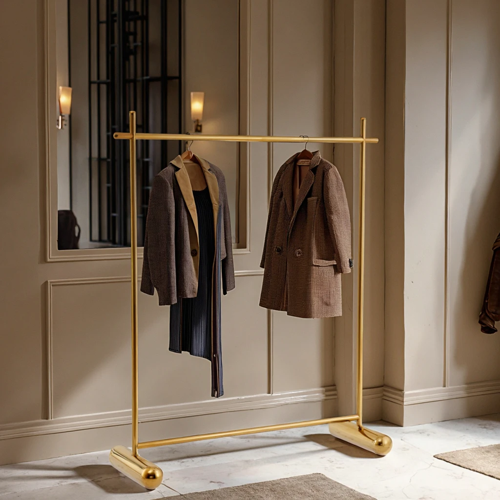 Retail Foldable Modern Stainless Steel Shiny Gold Clothes Rack Apparel Showroom for Structure