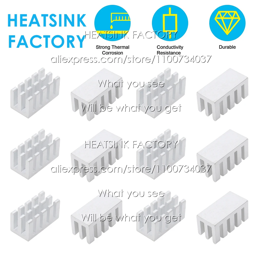 

20x10x10mm Silver Aluminum Heatsink Fans & Cooling Radiator Cooler for MOS GPU IC Chip Electronic