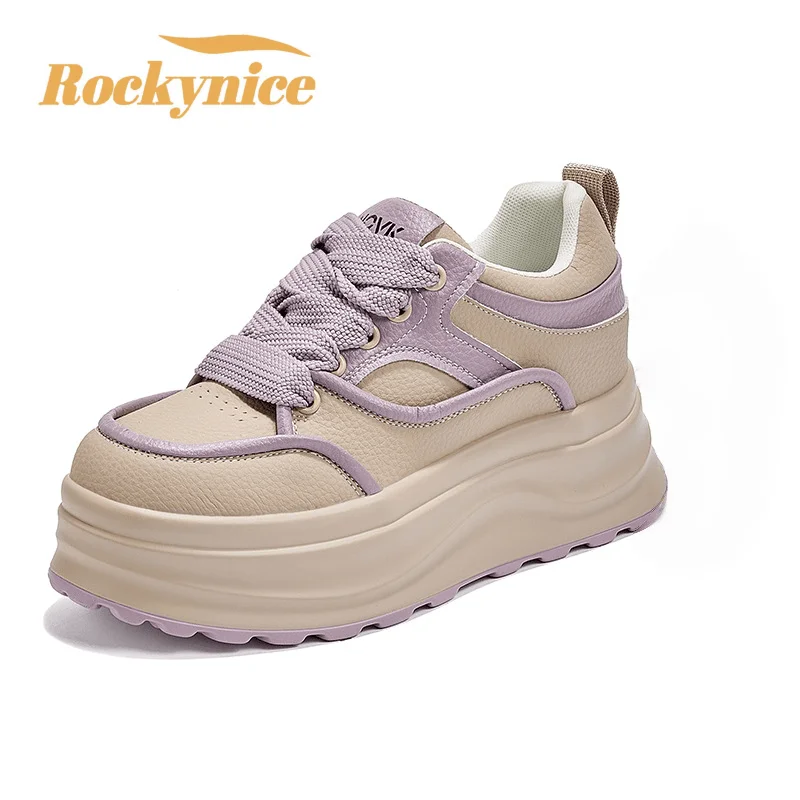 

8.5CM Leather Sneakers High Platform Skateboarding Shoes Wedge Casual Sports Shoes New 2026 Spring Autumn Women Vulcanized Shoes