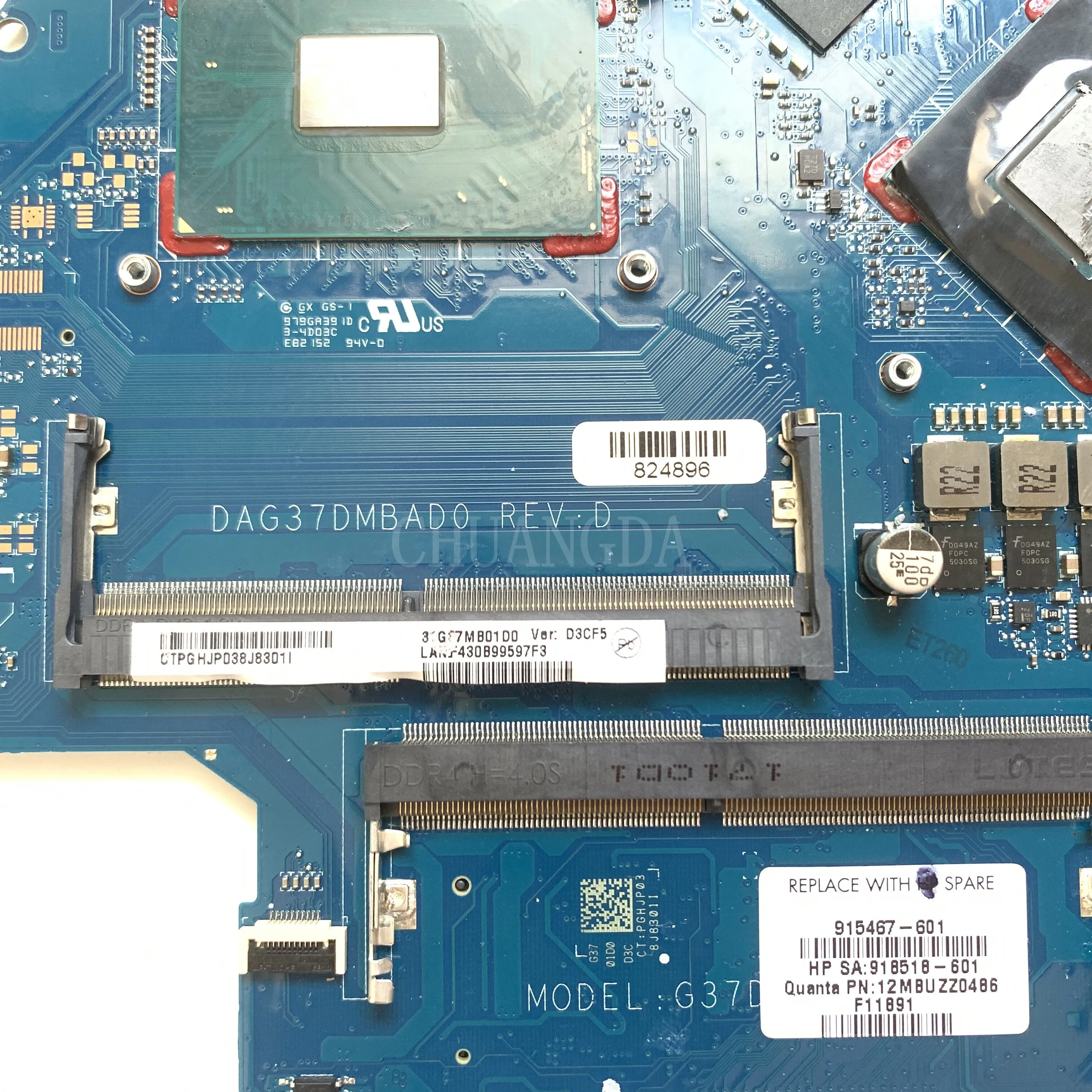 Working For HP PAVILION 17-AB 17-W Motherboard 915467-601 915467-501 DAG37DMBAD0 i7-7700HQ cpu + 1050 4GB