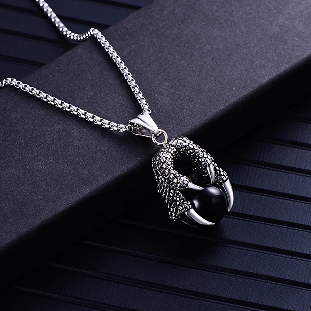 Fashion Classic Domineering Stainless Steel Dragon Claw Necklace Men Women Stone Pendant Locomotive Amulet Jewelry Wholesale