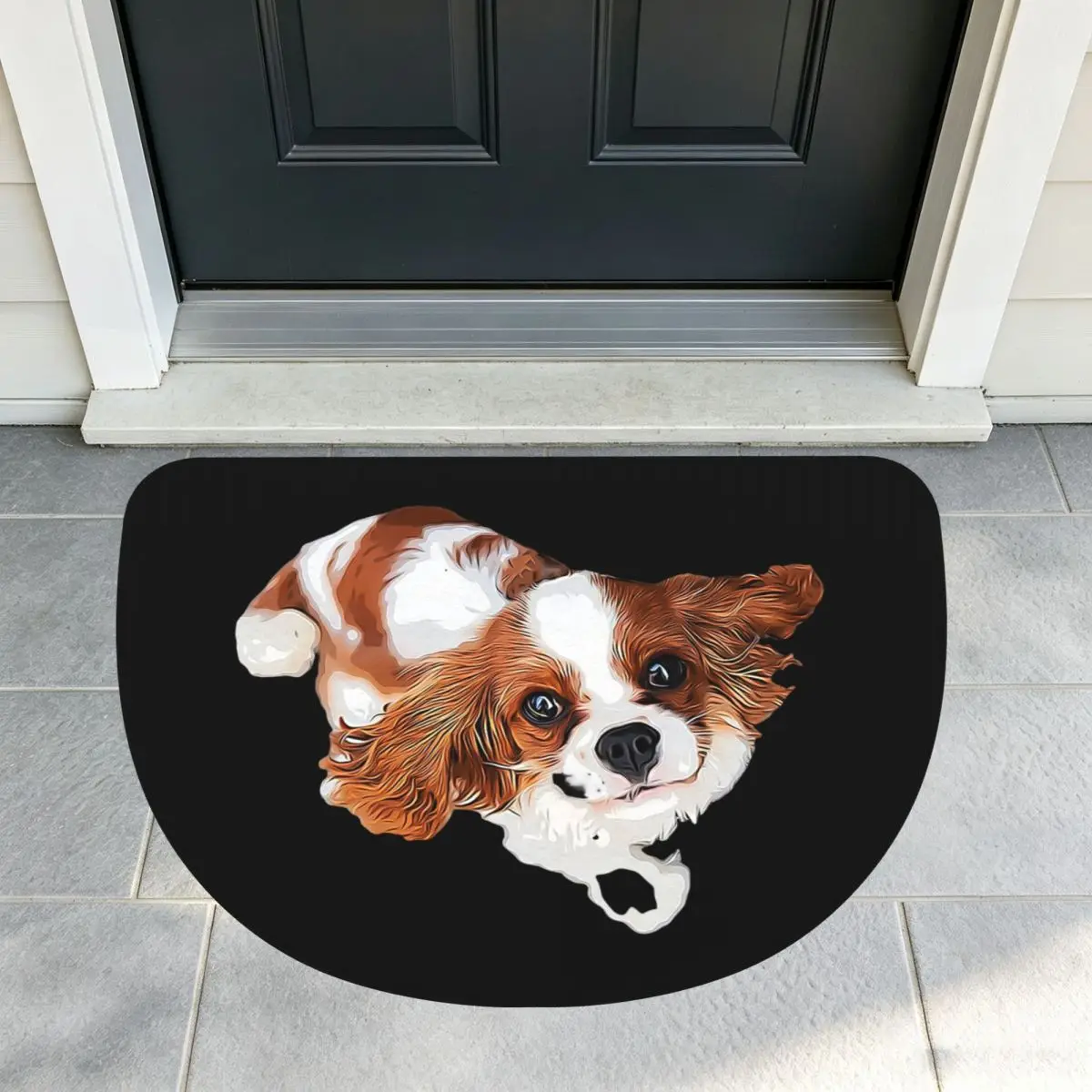 Cavalier King Charles Spaniel - Blenheim Flannel Half Round Doormat Non Slip Bathroom Mat Absorbent Floor Carpet for Living Room