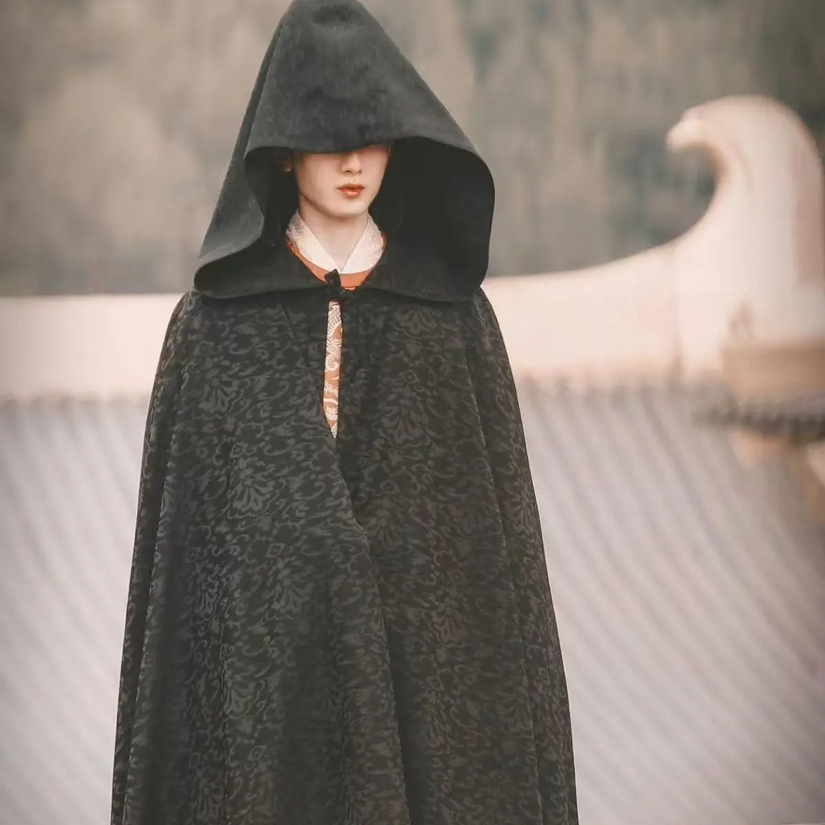 Dark Black Cloak with Hat Men Women Traditional Long Robe Halloween Carnival Night Hero Cosplay Cape Death God COS Cloak Game - Image 3