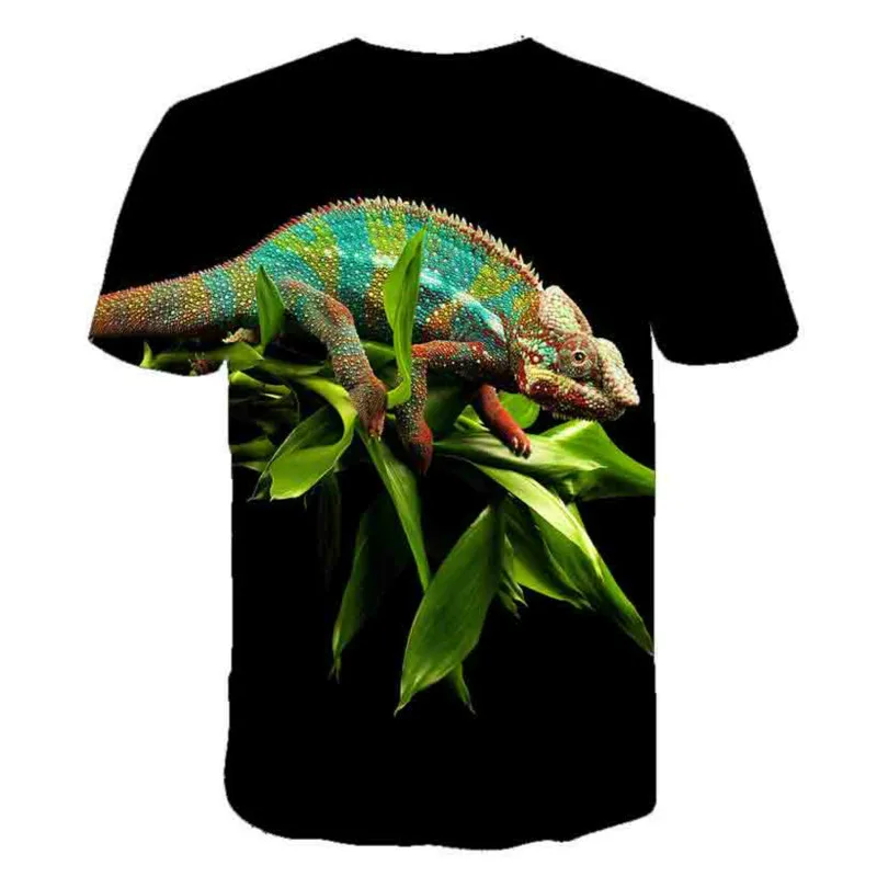 Summer Hot Selling Men\'s Reptile Lizard 3D Printed T-shirts Fashion Chameleon Shirts Plus Size Hip Hop Street O Neck Casual Top