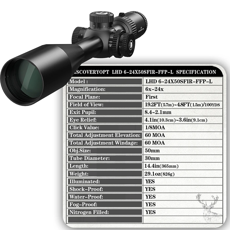 Discovery LHD 6-24X50SFIR FFP-L Riflescope Eerste Focal Place MOA Richtkruis Verlichte Scope Optische Jacht Sniper Sight