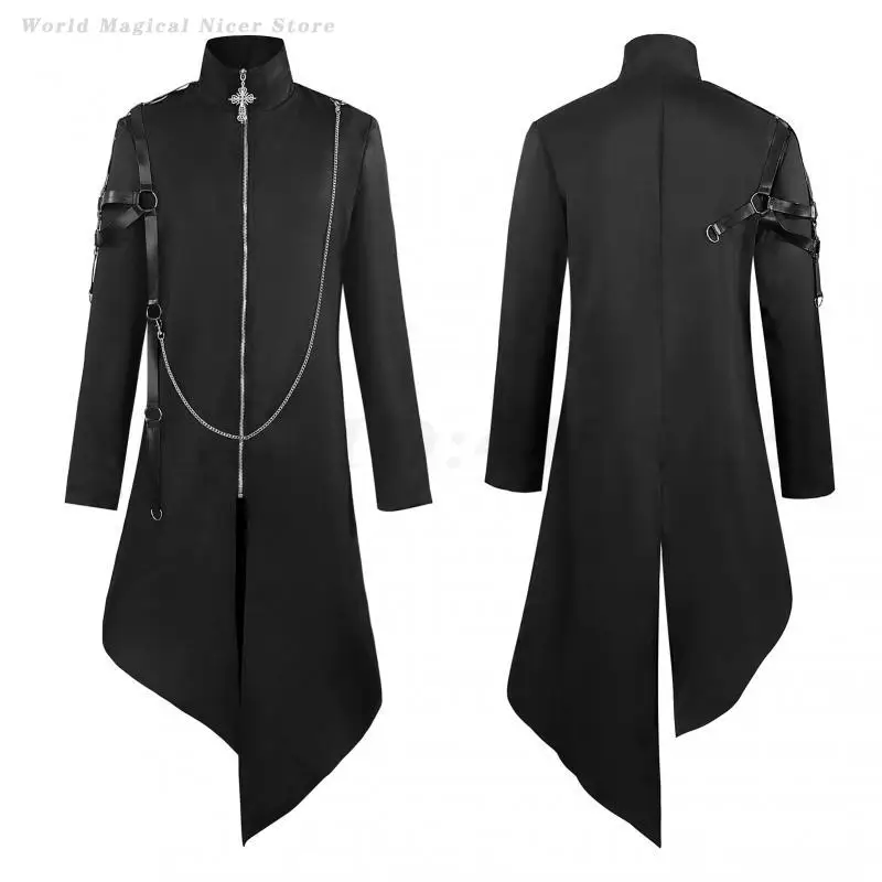 

Men's Medieval Vintage Tailcoat Punk Rock Trench Gothic Style Jacket Performance Costume Stand Collar Coat Halloween Tuxedo