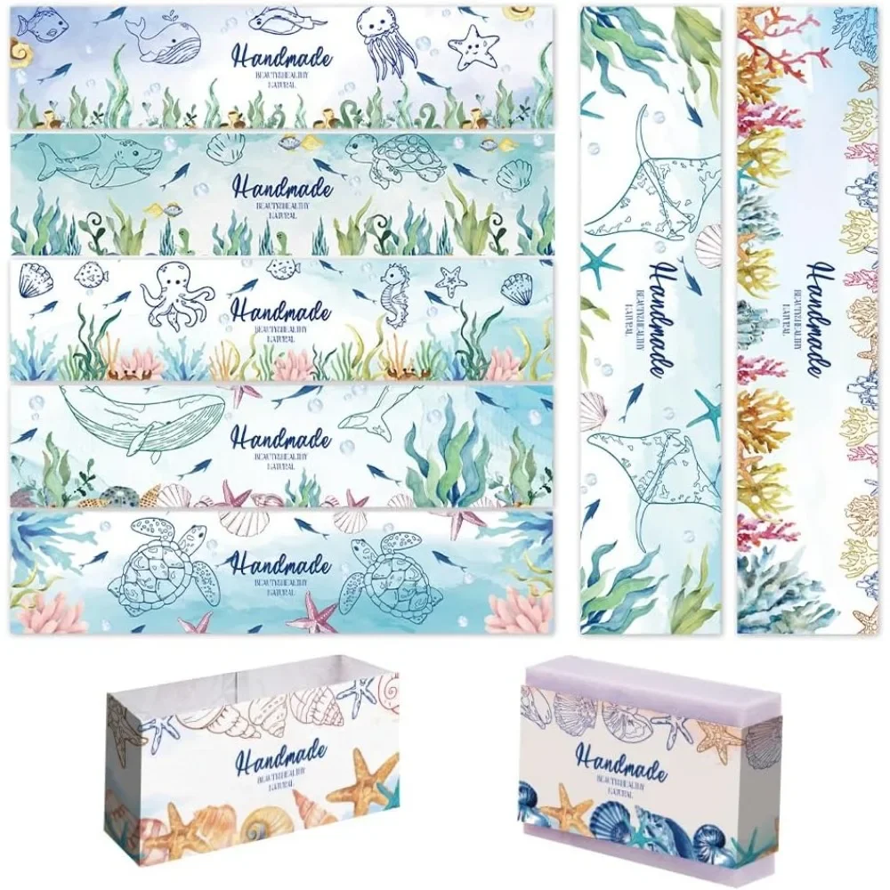 

90pcs Ocean Soap Wrappers 9 Styles Soap Packaging Paper Soap Wrap Paper Tape Vertical Paper Tag Sleeves Covers for Homemade Bar