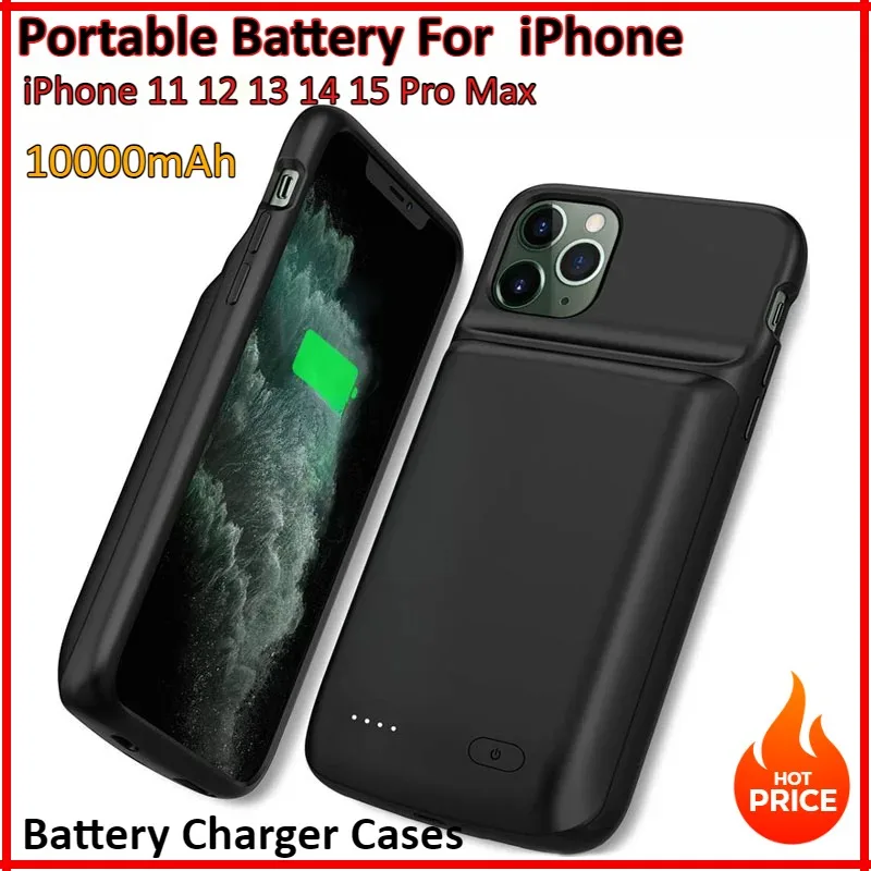 

10000mAh Battery Charger Case for iPhone 11 12 13 14 15 Pro Max Power Bank Charging External Battery Pack Portable Battery