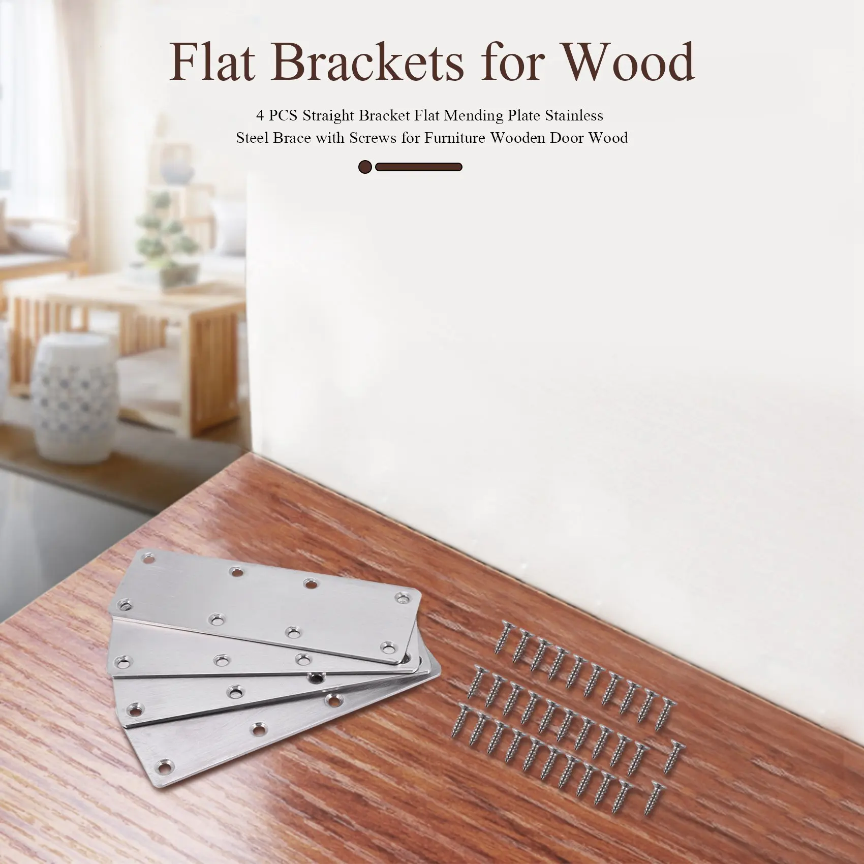 4 PCS Straight Bracket Flat Mending Plate Stainless Steel Brace with Screws for Furniture Wooden Door Wood
