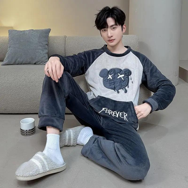 

Homewear Men's Winter Pajamas Mens Sports Suit Pajamas Youth Clothes Casual Wear Full Man Tracksuit Workout Set Y2K New Bathrobe