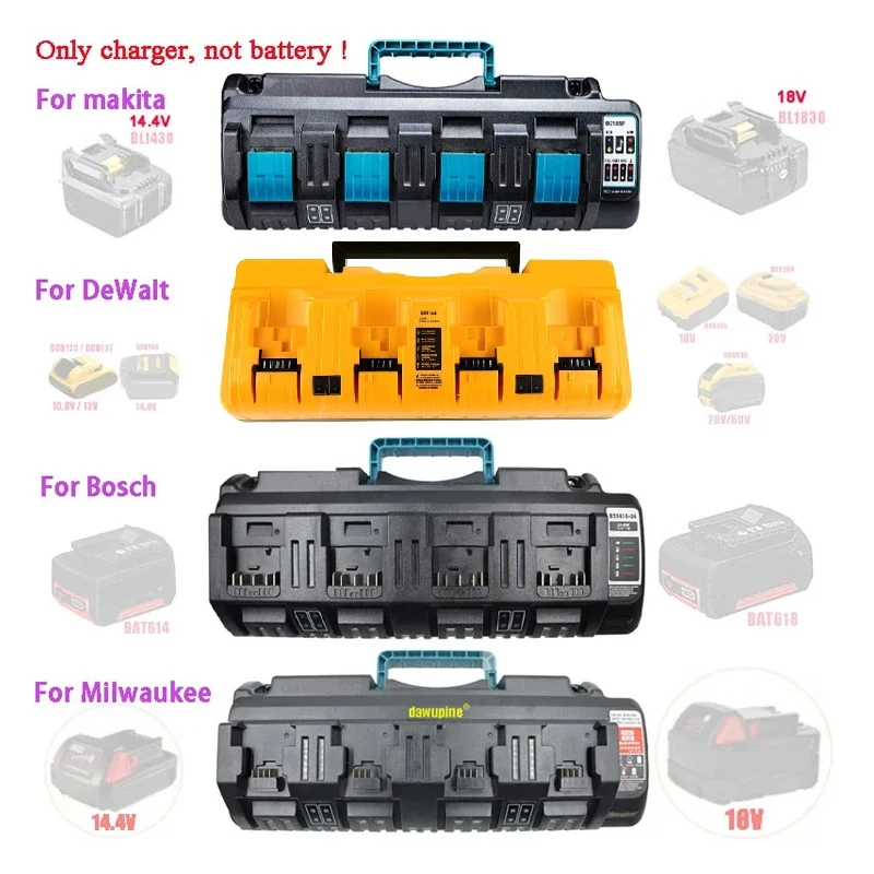 4 Port Li-Ion Battery Charger For Makita For DeWalt For Milwaukee For Ryobi For M18 For Bosch 14.4V 18V 20V DCB104 DC18SF BS1418