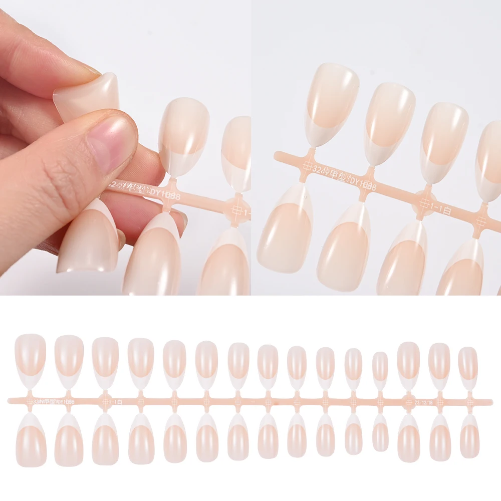 150Pcs Almond French Fake Nails Simple Oval False Nails Press on Nails White Edge Design Wearable DIY Full Cover Artificial Nail