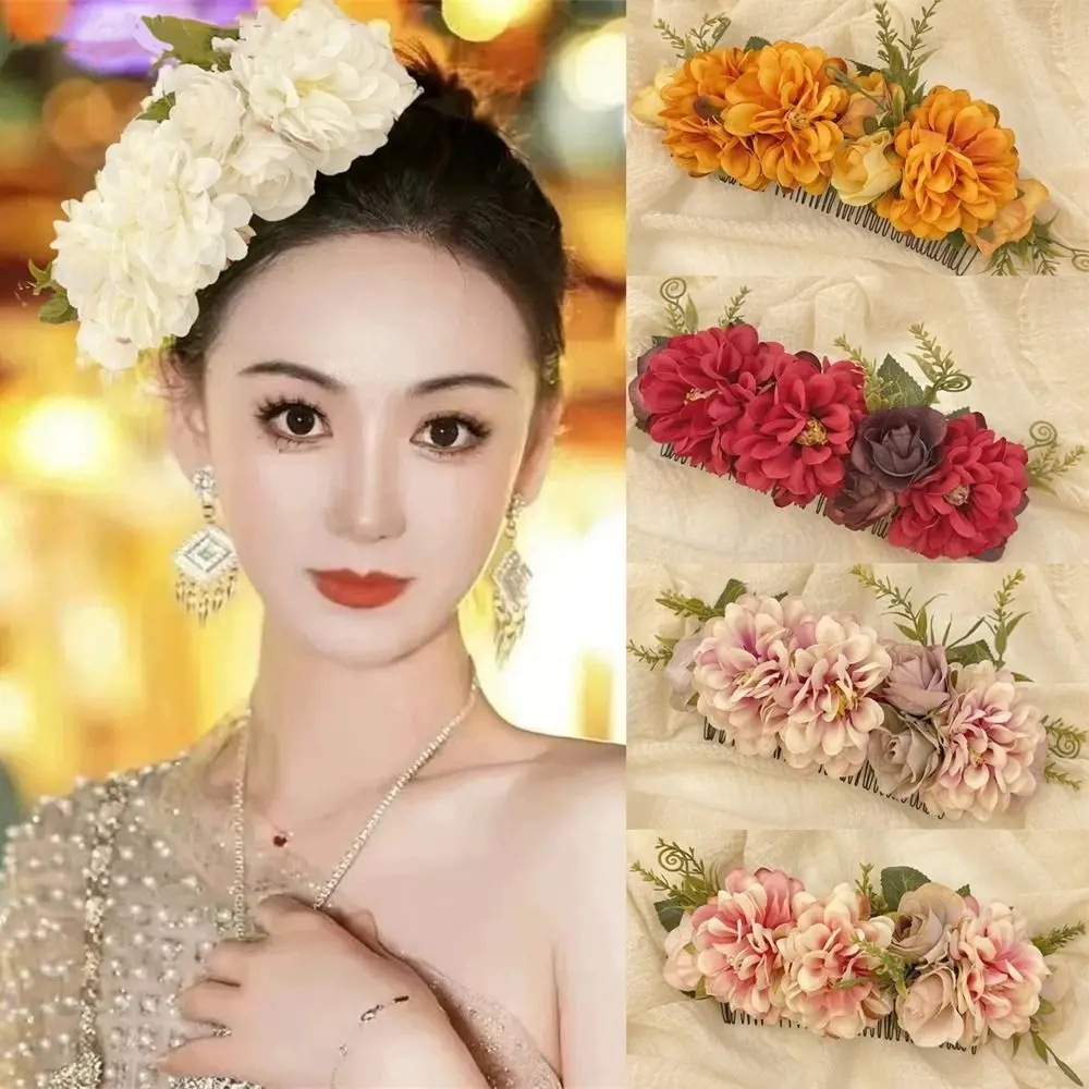 Creative Flower Flower Hair Comb Side Clip Hair Clip Flower Hairpin Bohemian Ethnic Style Wedding Bride Accessories Student