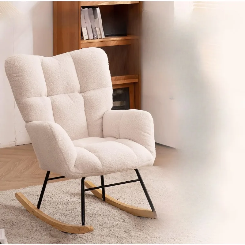 Nursery Teddy Upholstered Glider Rocker Rocking Accent Chair Padded Seat with High Backrest Armchair Comfy for living room