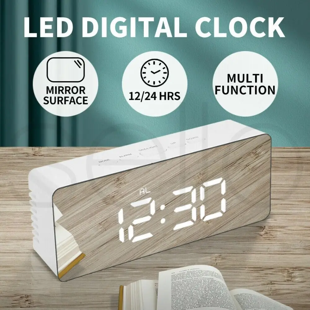 Large Screen LED Digital Clock Household Snooze Function Silent Bedside Desktop Clock Mirror Home Decor Display Alarm Clock