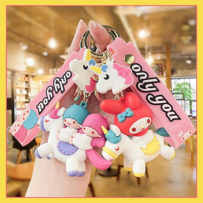 

New MINISO Cartoon Unicorn Sanrio Keychain Cute Melody Women's Bag Pendant Car Keychain Pendant Small Gift Children's Gift