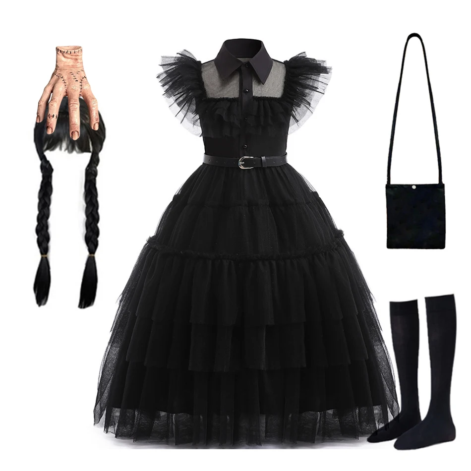 Wednesday Addams Cosplay Dress for Girl Kids Movie Wednesday Cosplay Costumes Black Gothic Dresses Halloween Party Women Clothes