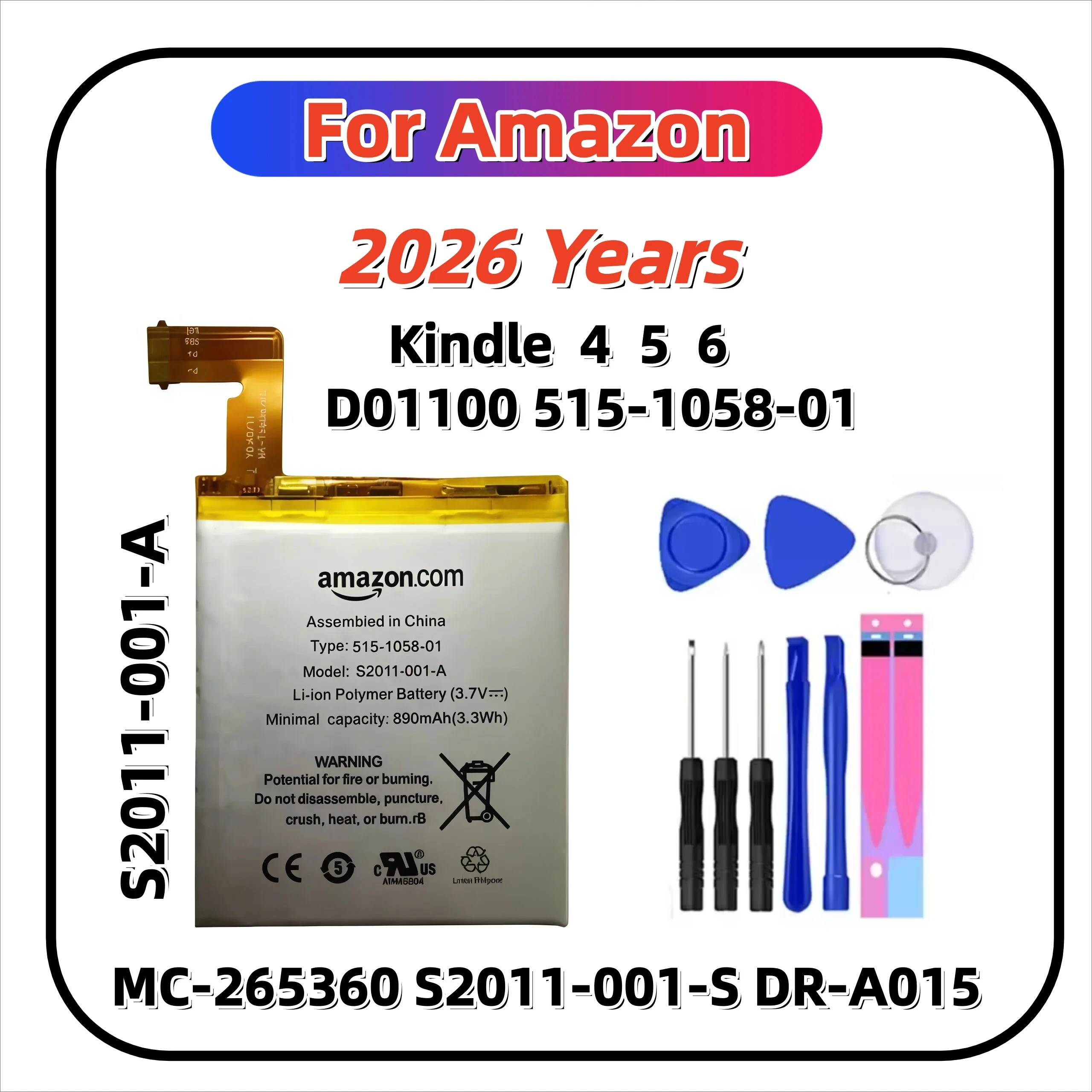

2026 MC-265360 890mAh Original For Amazon Kindle 4, 5, 6 D01100 515-1058-01 MC-265360 S2011-001-S DR-A015