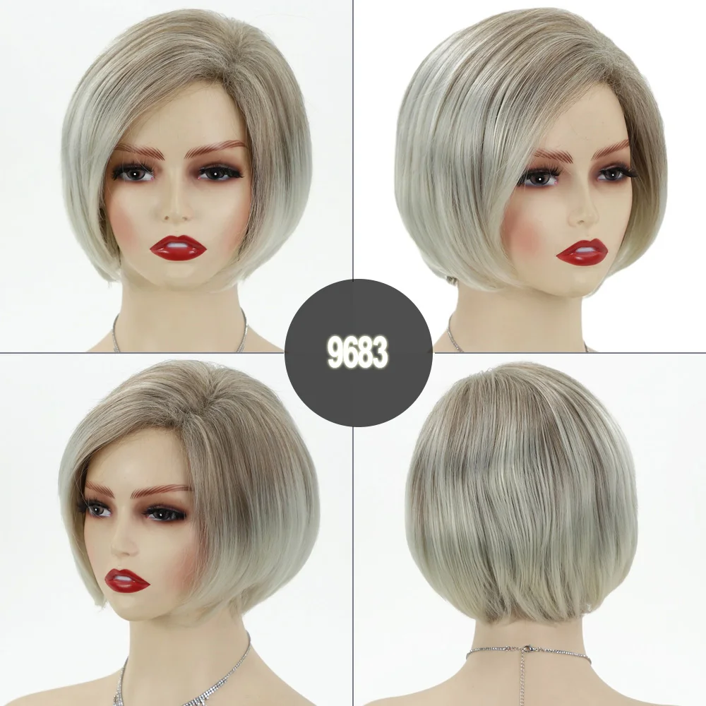 Light Grey Wigs for Women Ash Blonde Wig Side Part Synthetic Hair Replacement Realistic Short Bob Wigs for Cosplay Daily Use