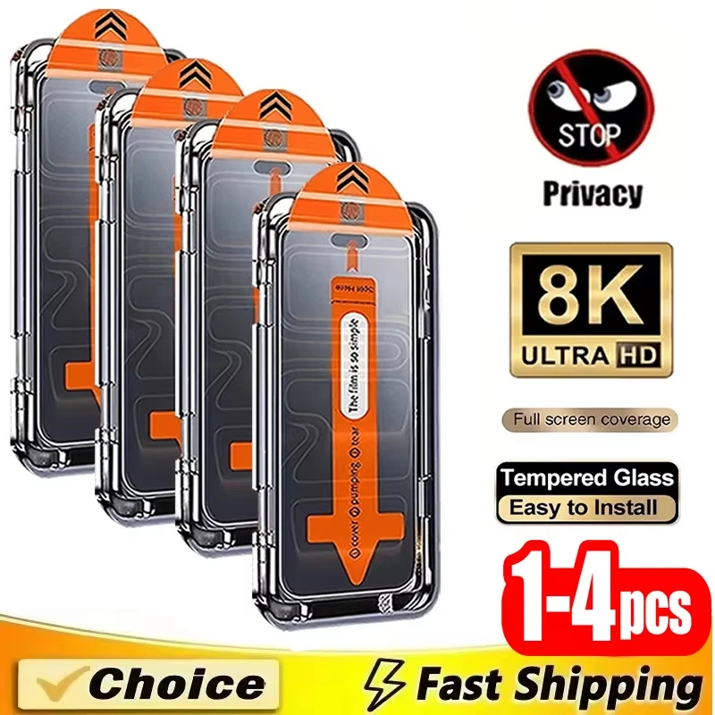 1-4 Stück staubfreier Sichtschutz-Displayschutz für iPhone 16 17 Pro Max 17 Air 15 14 13 12 Mini 16e X XR Anti-Spy Glas Einfache Installation