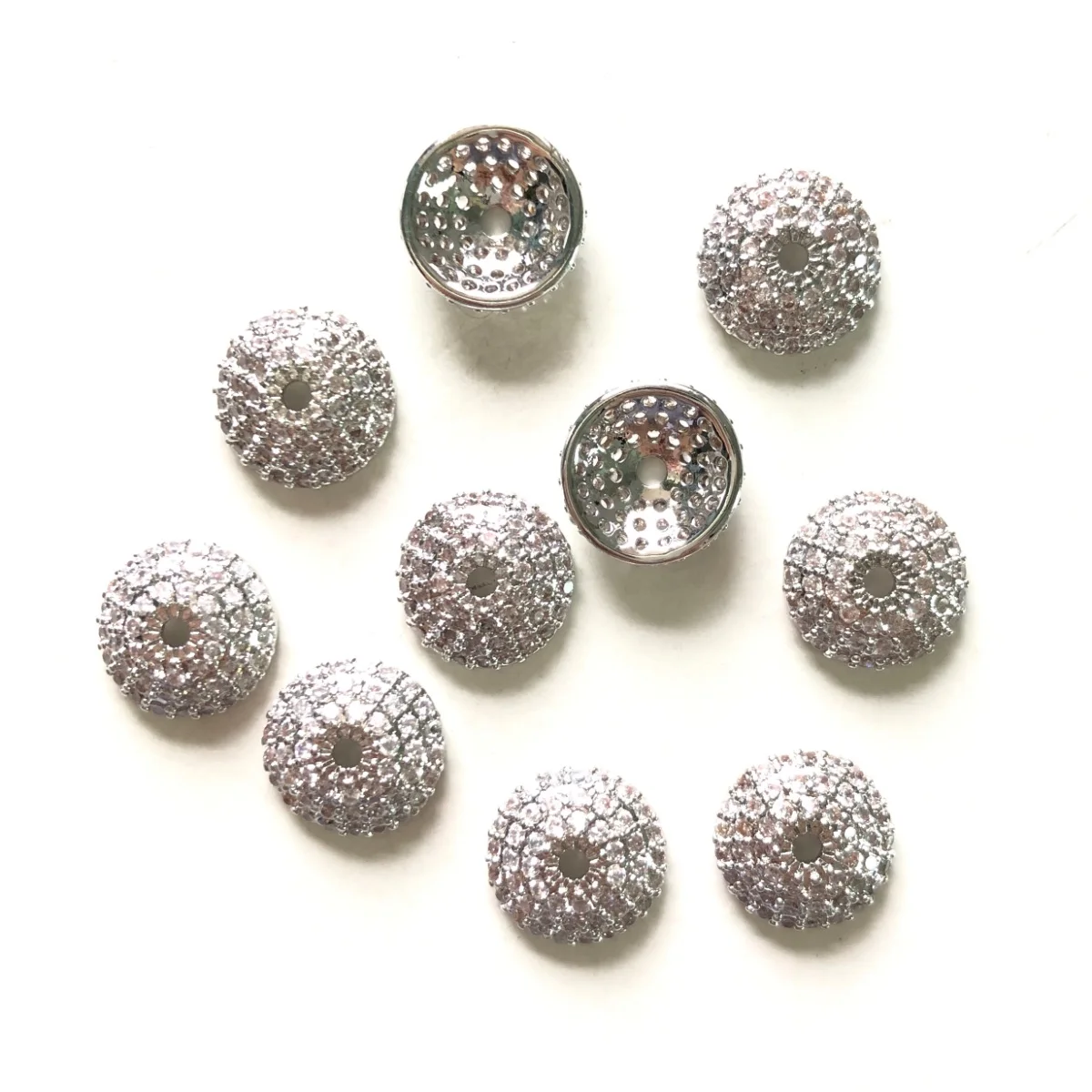 20pcs 8/10/11mm Cubic Zirconia Pave Beads Caps Spacers for Bracelet Necklace Earring Making  Gold-Plate Jewelry Accessory Supply