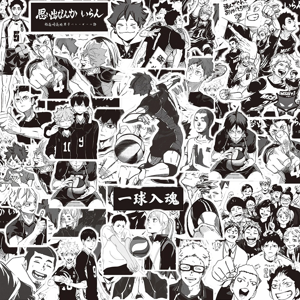 10/30/65pcs Haikyuu!! Anime Graffiti Stickers Hinata Shoyo Decals DIY Phone Notebook Laptop Cool Manga Black White Sticker Decor